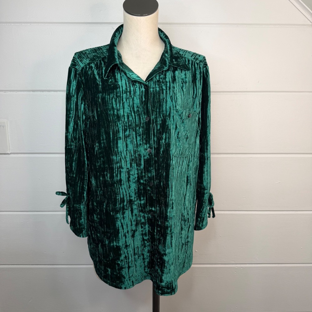 Alfred‎ Dunner XL Green Velour Top 3/4 Sleeve Fairycore Whimsigoth